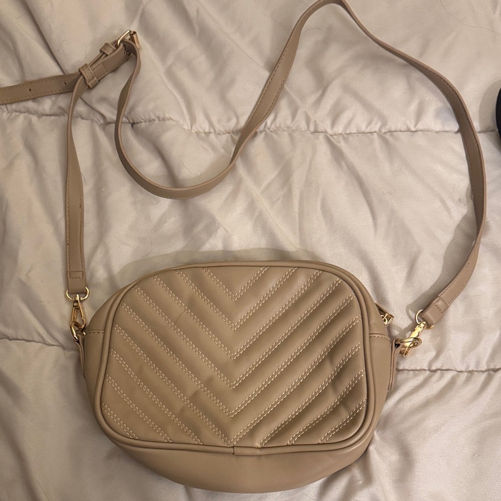 Beige Quilted Crossbody Bag for Women